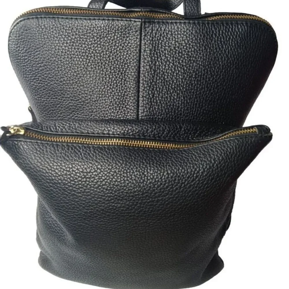 L.CREDI Black Leather Backpack Convertible Shoulder Bag Daypack Made in Italy